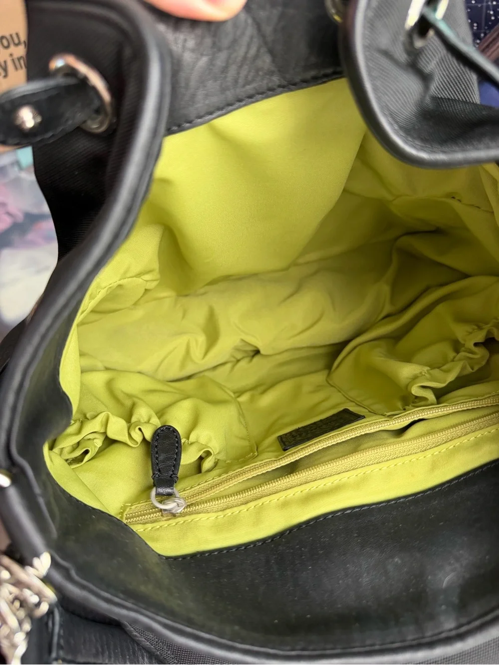 Cole Haan Black Nylon Messenger Bag with Lime and White Stripe